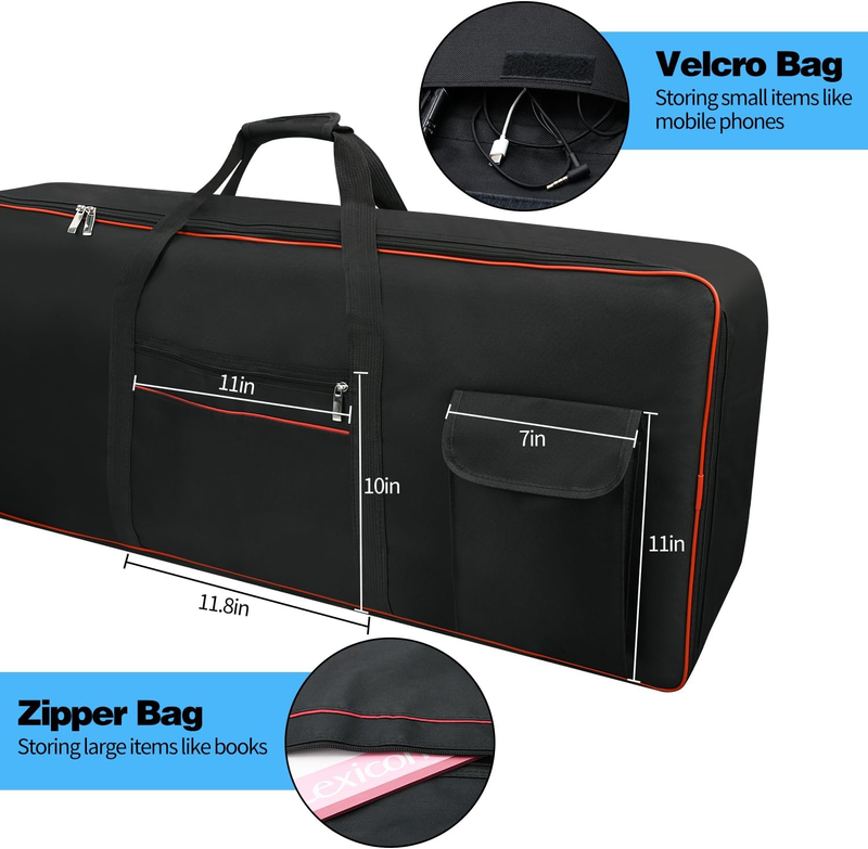 61 Key Keyboard Case Gig Bag with Handles and Adjustable Shoulder Straps 2Pocket