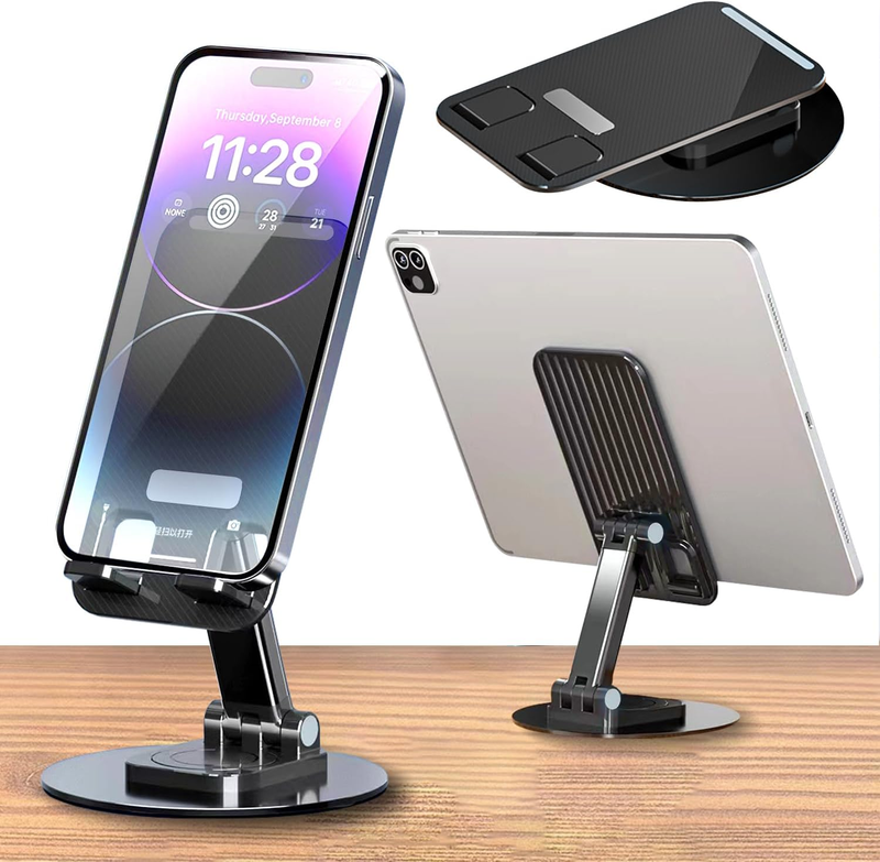 Phone Stand Fully Foldable 360° Rotating Adjustable Angle Height Aluminum Deskto