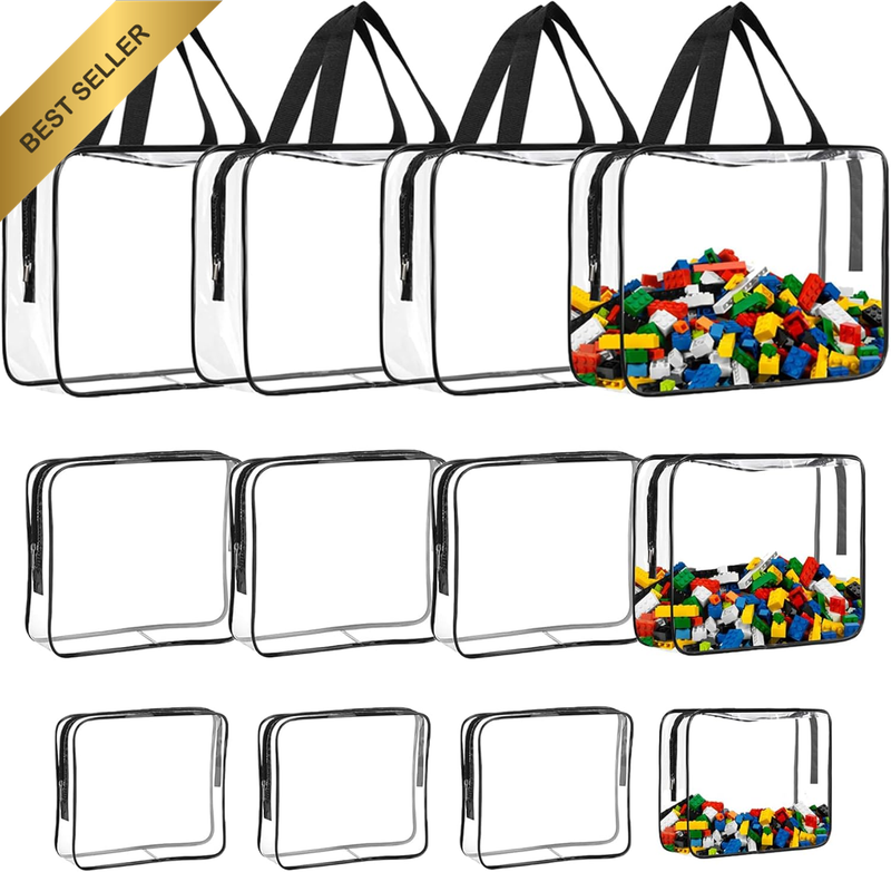 12 Pack Toy Storage Bags Reusable Clear PVC Board Game Travel Waterproof Handhel