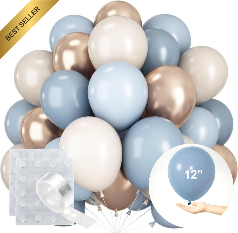 Blue Gold Balloon Kit 50pc Slate Baby Blue Sand White Wedding Decor