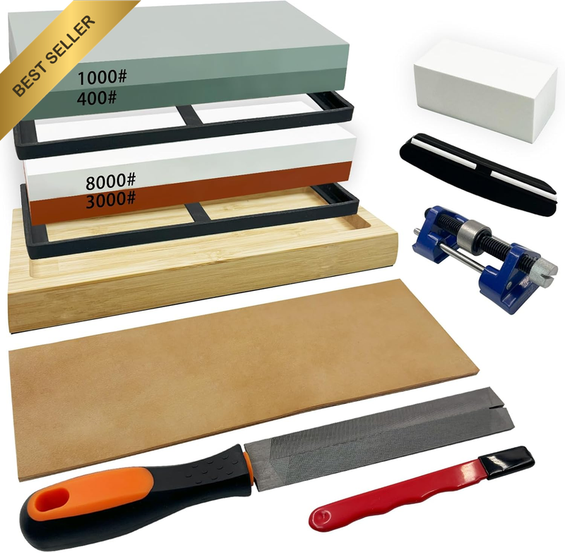 10 Pack Complete Knife Sharpener Kit with Stone 400/1000 & 3000/8000 Grit, Porta