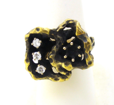 Ring Mounting 14k yellow gold 4 mm Semi-Mount Oxidized 3 Diamonds Size 6.75