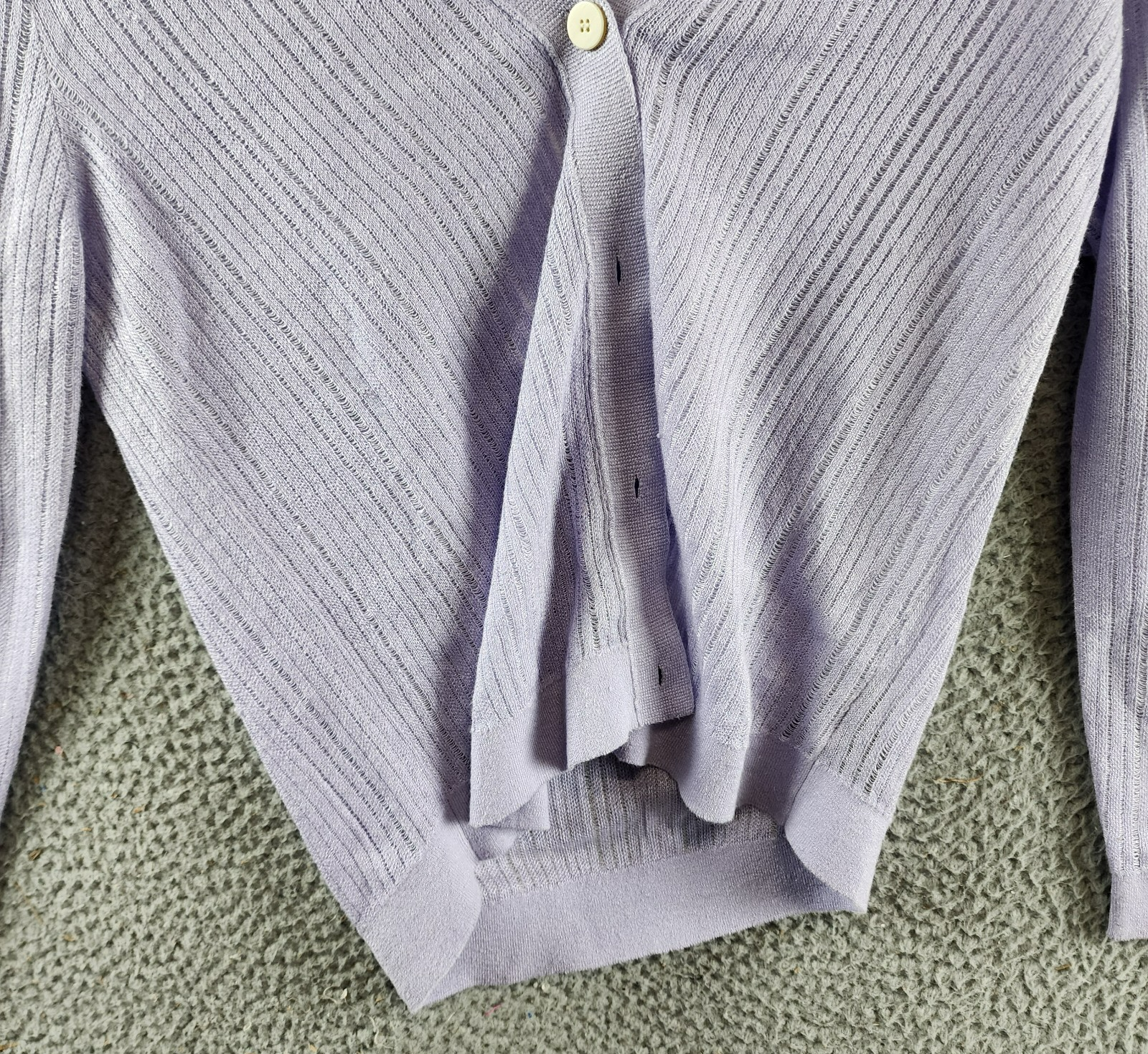 Theory Cropped Cardigan Women's P Soft Iris V-Neck Linen Blend Button Front L/S - Picture 3 of 14