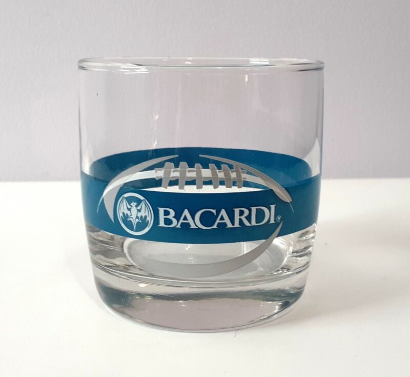 Bacardi Rum Blue and Silver Football Rocks Glass
