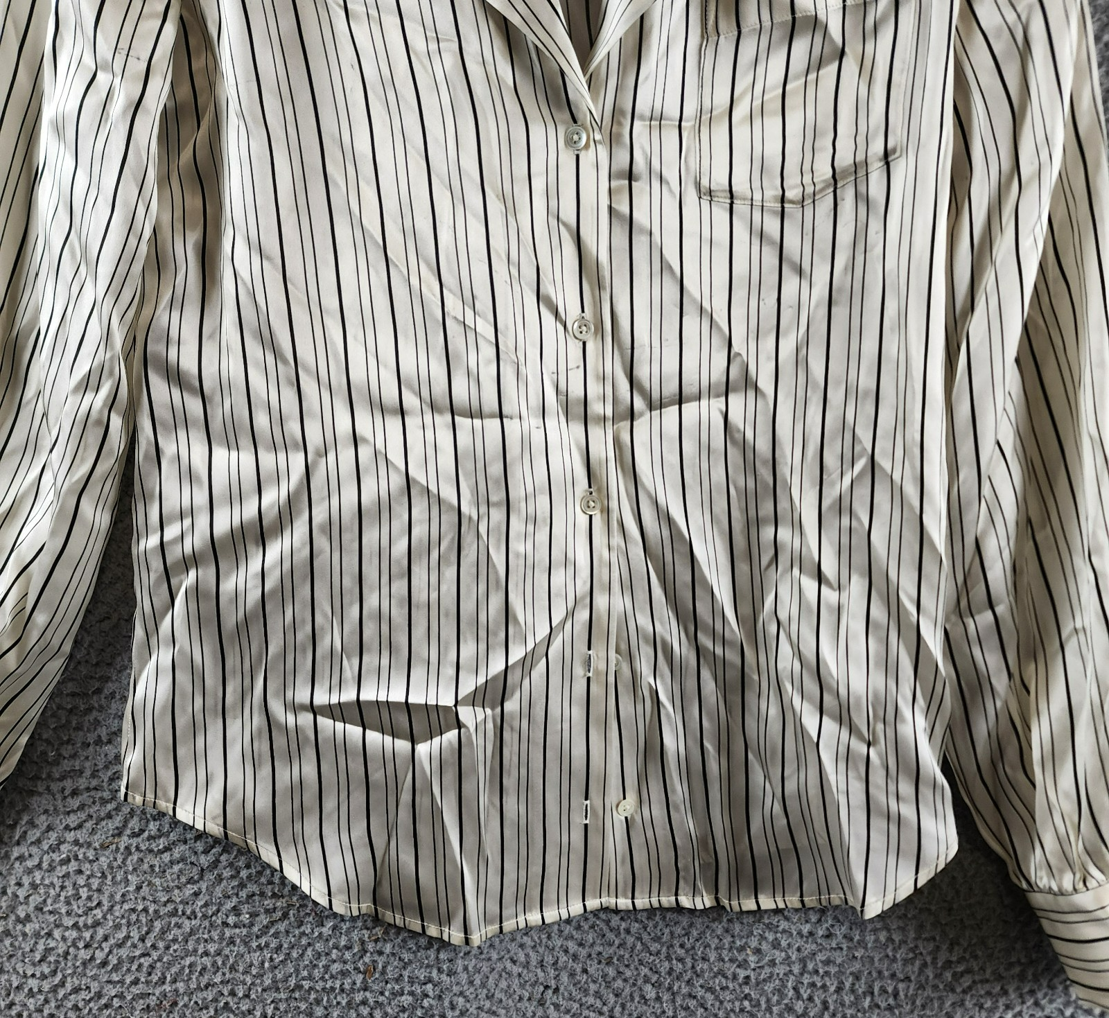 PAIGE Capriana Striped Silk Shirt Women's XS Antique White/Black Long Sleeve - Picture 3 of 14