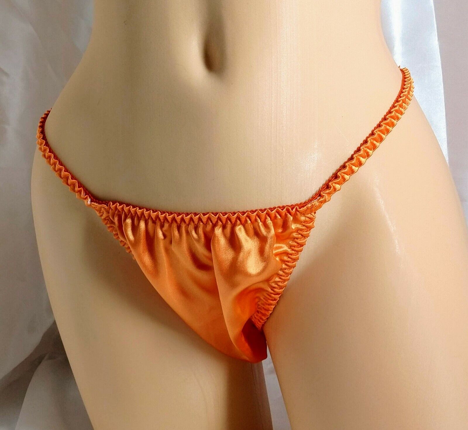 Orange Satin String Bikini panties, classic style for women and men! 