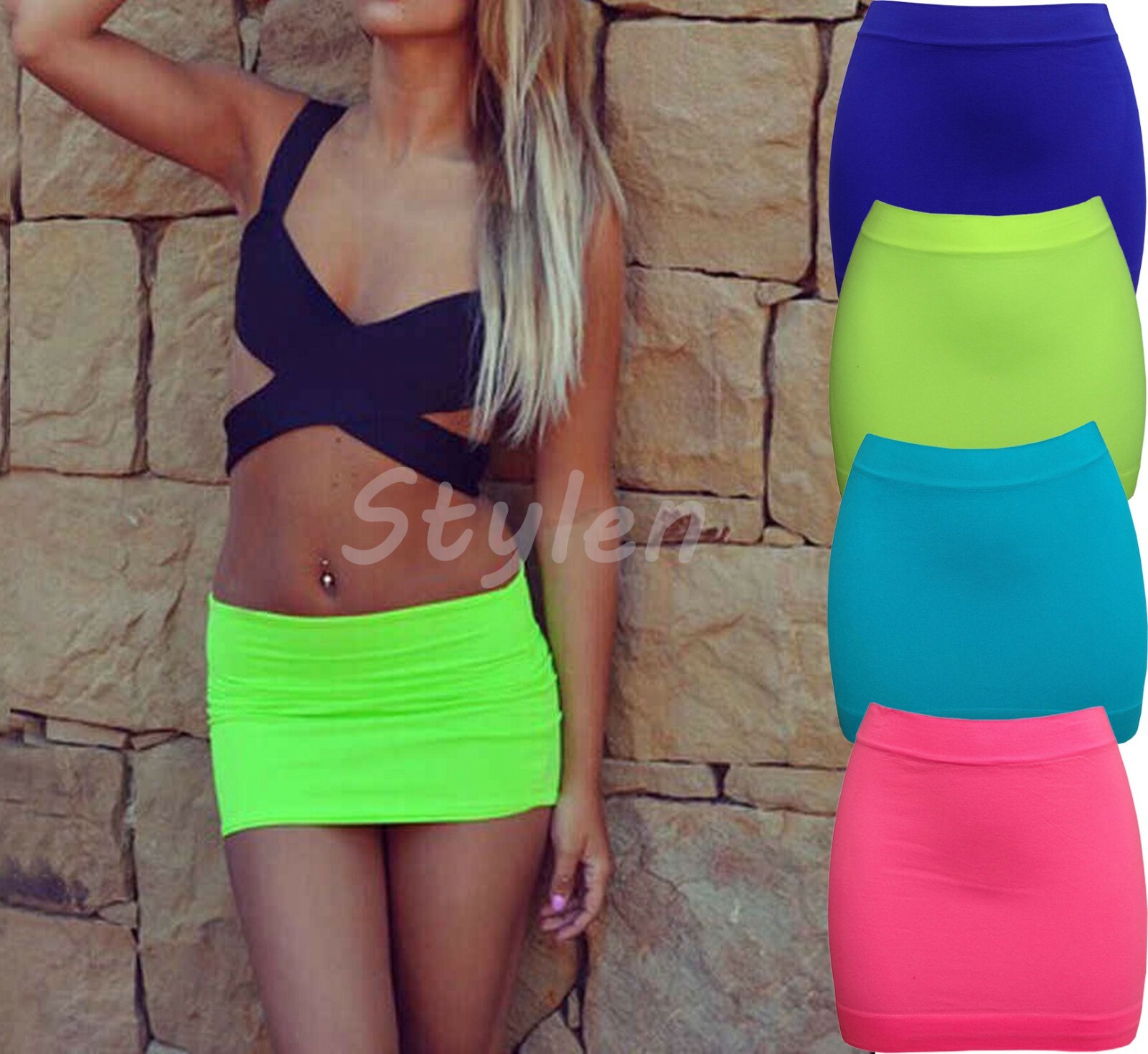 【PORTERNA】Neon wrap short skirt Women Sexy Short Mini Micro Skirt Bodycon Cocktail Stretch