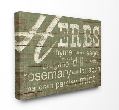 Stupell Industries Herbs and Words Green Kitchen Canvas Wall Art, 30 x 40, Mu...