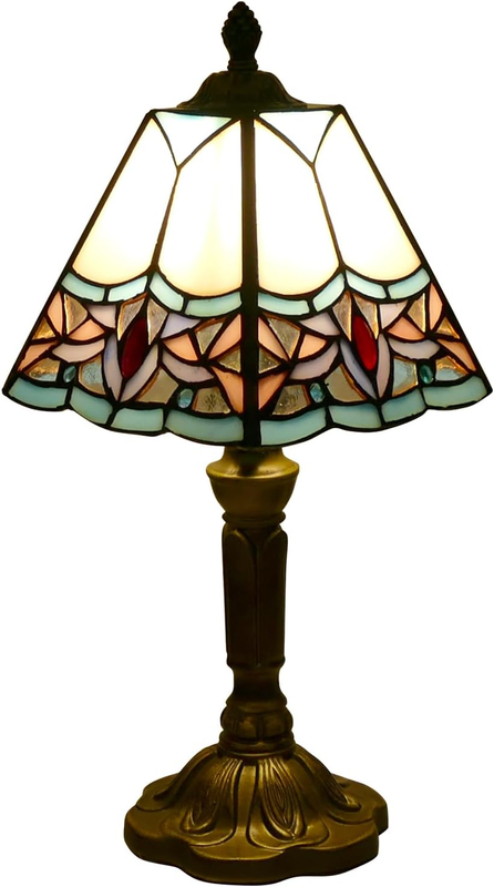 Tiffany Lamp Magnolia Flower Square Stained Glass Table Lamp Desk Reading Light, 6