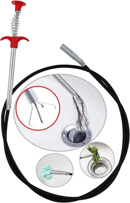 79Inch Sink Snake,Grabberable Claw Pick up Tool with 4 Claws, Plumbing Snake Too