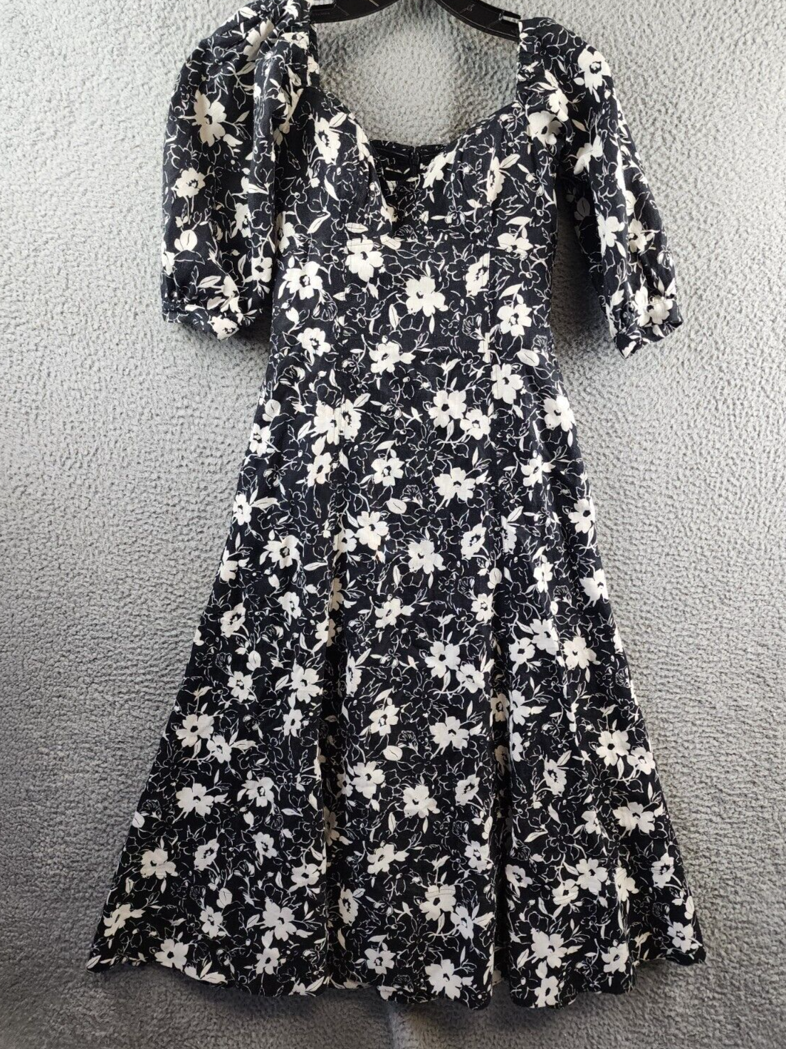 Lauren Ralph Lauren Floral Off-the-Shoulder Linen Dress Women's 2 Black/White - Picture 2 of 13