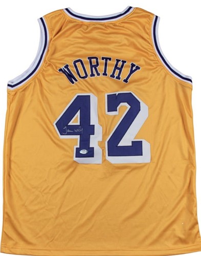 JAMES WORTHY SIGNED #42 JERSEY LOS ANGELES LAKERS YELLOW HOF