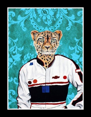 original cheetah art,lowbrow signed animal art print,banksy kaws Shepard Fairey