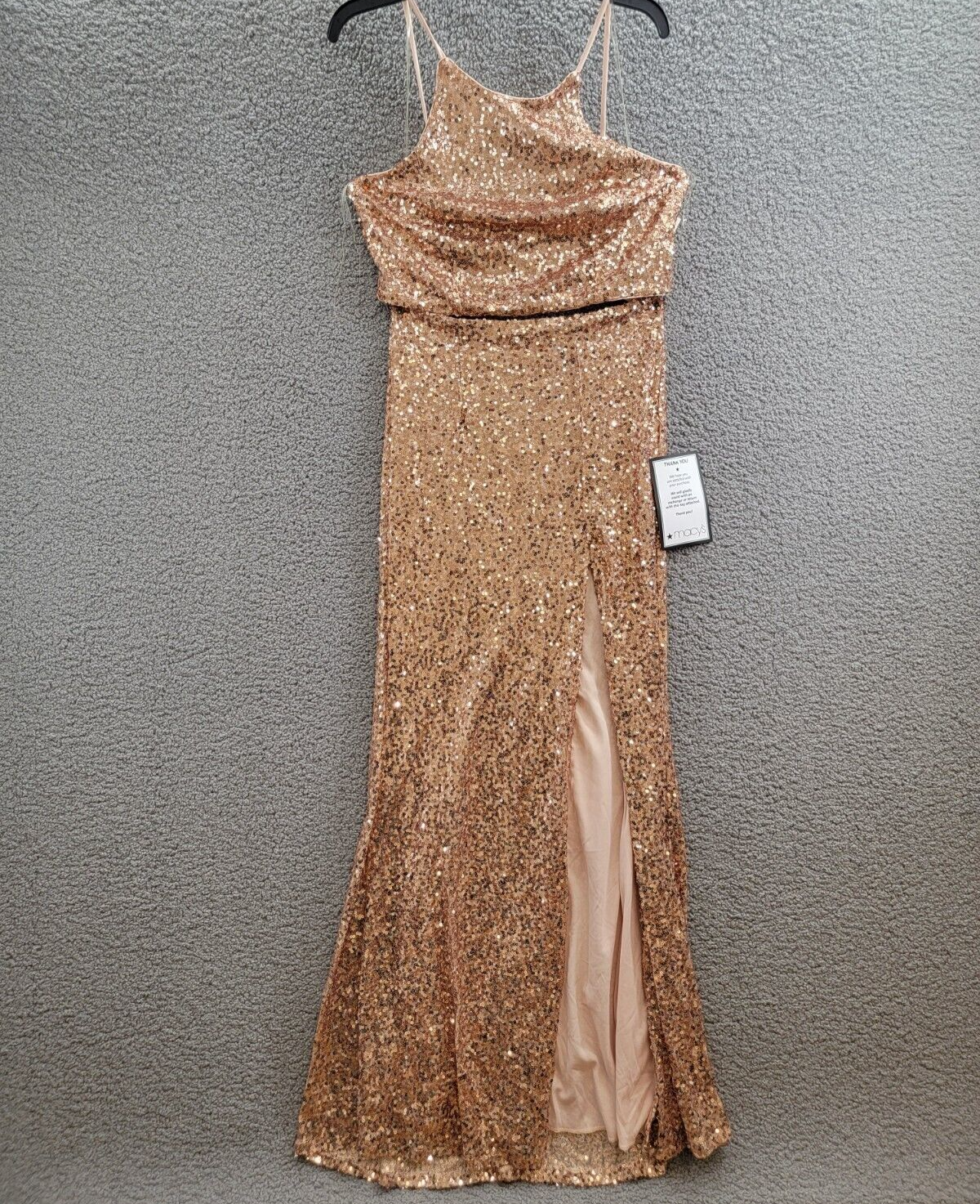 Emerald Sundae 2-Pc. Sequined Halter Dress Juniors L Rose Gold Back Zip Closure - Picture 2 of 18