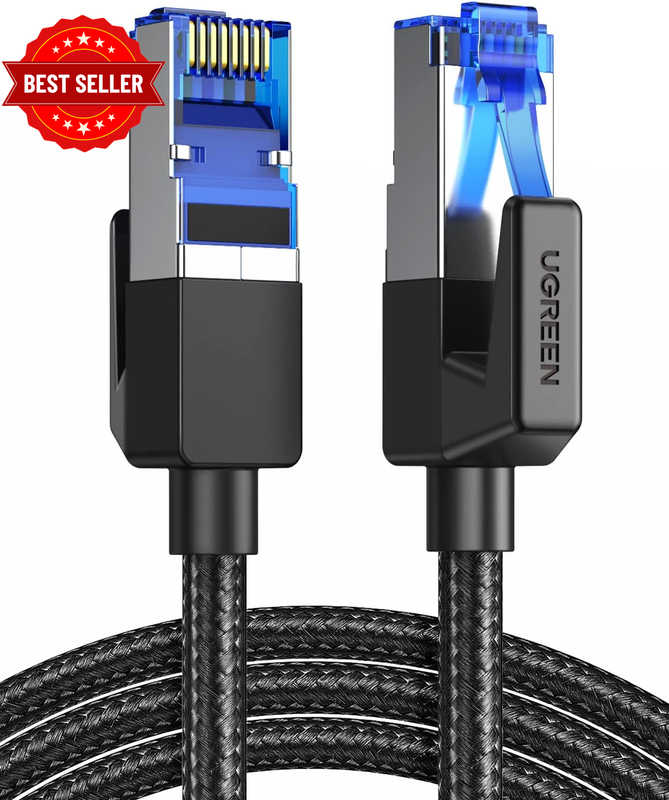CAT 8 Ethernet Cable 1M, High Speed Braided 40Gbps 2000Mhz LAN Wire | F/FTP POE