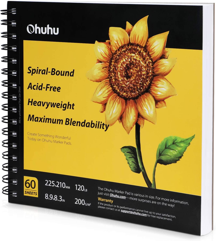 Marker Pads Art Sketchbook, Ohuhu 8.9"X8.3" Portable Square 