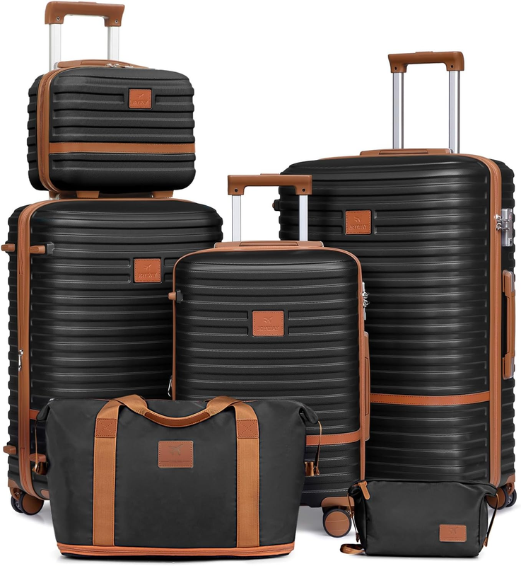 Luggage Set 3 Piece Suitcase Sets with Spinner Wheel,Hardside Expandable Travel Laggage with TSA Lock (13/20/24/28 Black Brown