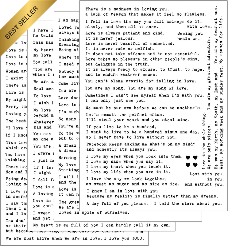 Over 100 Sheets of Stickers with Inspirational Love Quotes for Typewriter Text P