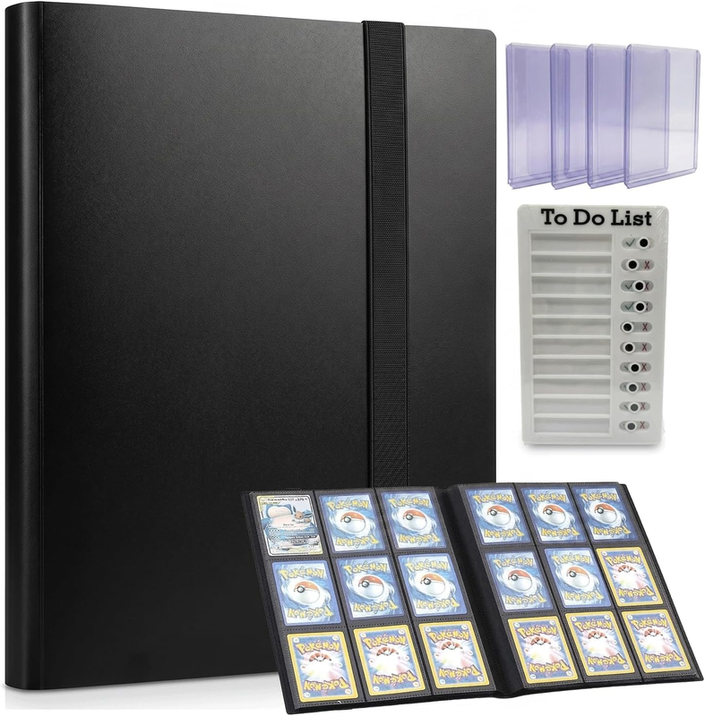 Trading Card Binder 9-Pocket with Sleeves & Checklist, 360 Double-Sided Pockets