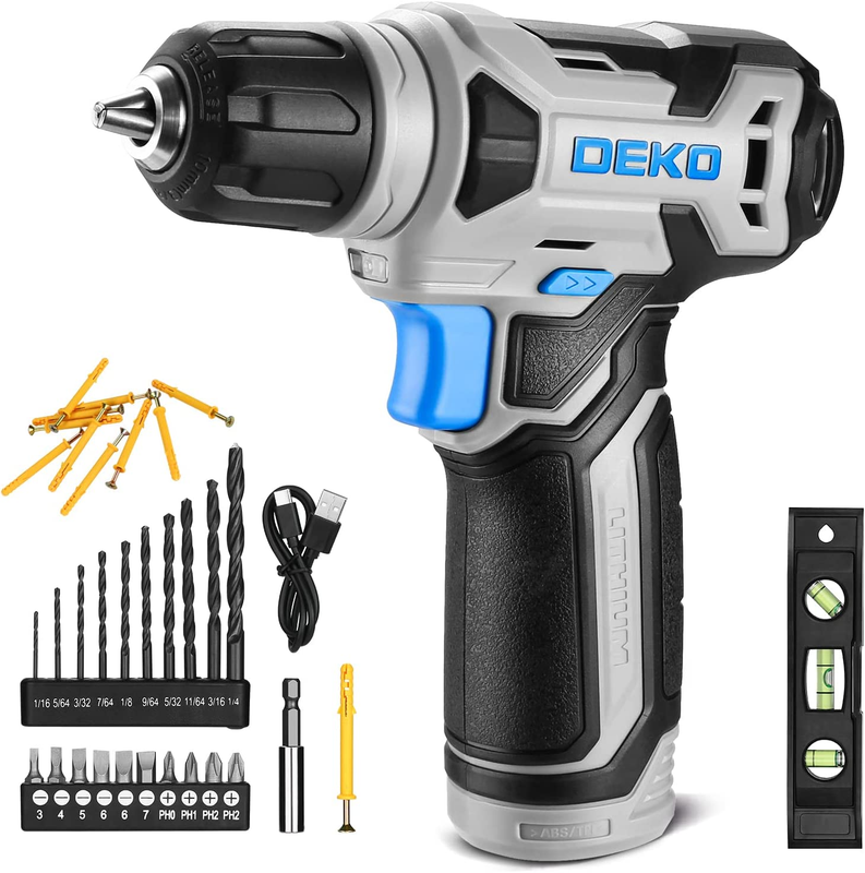 DEKO 8V Cordless Drill, Drill Set with 3/8"Keyless Chuck, Bu