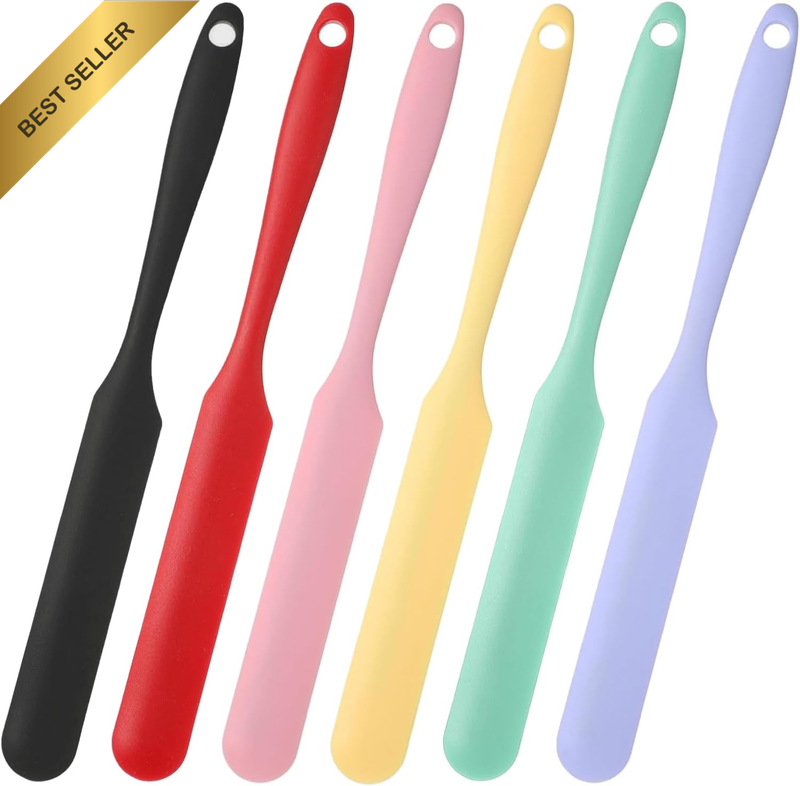 6Pcs Silicone Jar Spatula Set - Long Handle Sourdough Scraper, Slim Tool for Jar
