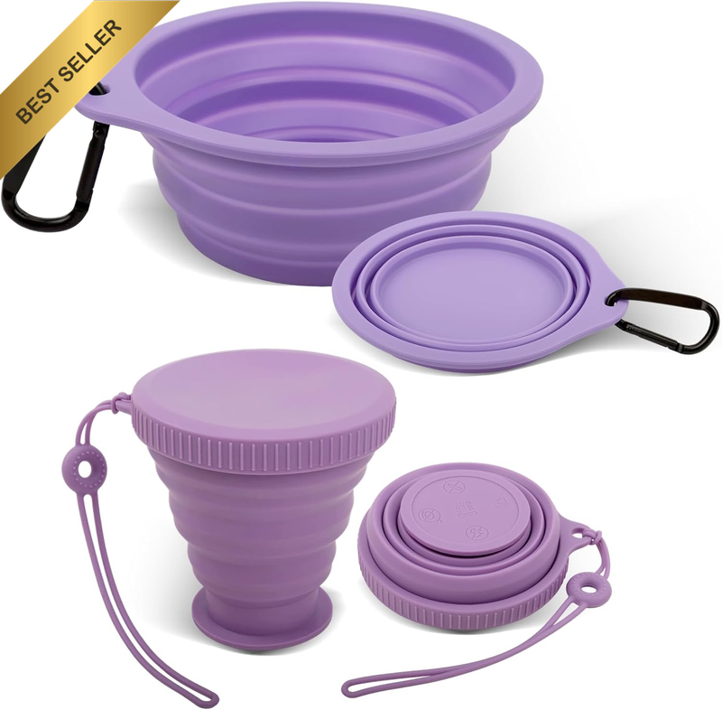 Collapsible Camping Bowl with Cup Set, Food Grade Silicone Foldable Camping Bowl
