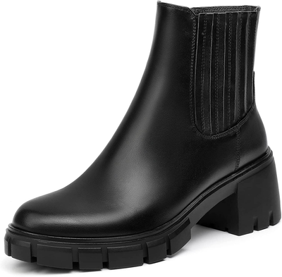 Sasuwa Women s Chelsea Boots Lug Sole Chunky Heel Slip on Ankle