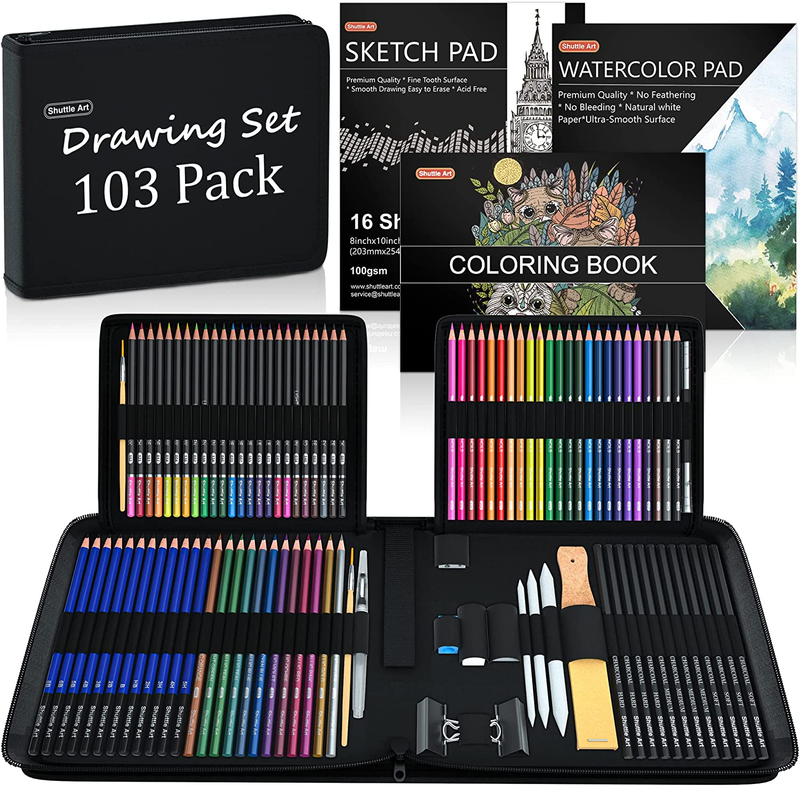 , Colored Pencils And Graphite Pencils In Portab