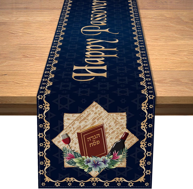 Happy Passover Table Runner Pesach Star of David Jewish Festival Holiday Party H