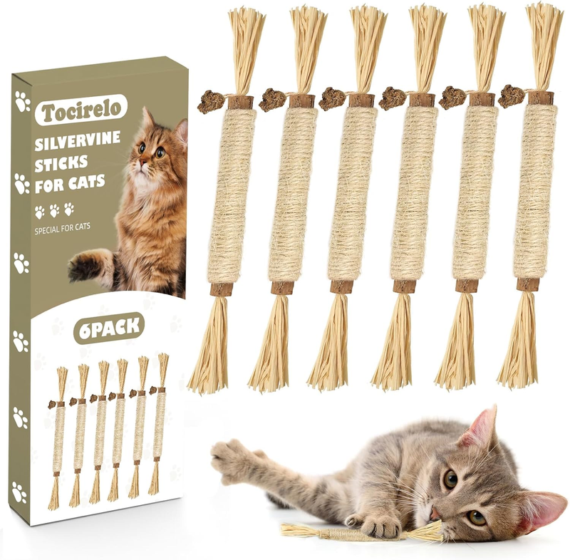 6pc Natural Silvervine Sticks Cat Toys Matatabi Catnip Chew Te...