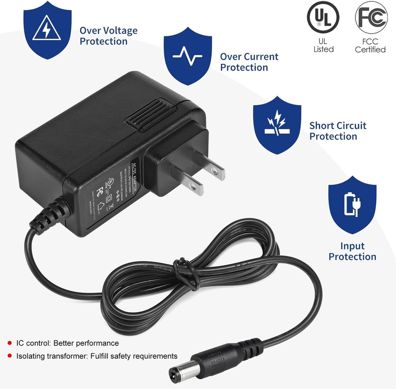 12V 2A Power Supply Adapter, UL-Listed, 120V AC to 12V DC Adapter Transformer, 1