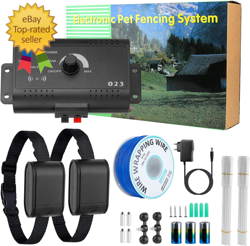 Wireless Dog Fence System – 1.2 Acre Electric Pet Containment System W/Waterproof Shock Collar, Underground 984FT Wire, Safe & Adjustable Boundary for Small, Medium & Large Dogs