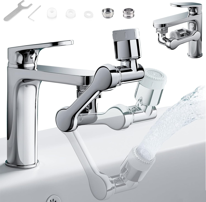 Swivel Sink Faucet Extender with 3 Axis Rotation 3 Way Foldable Splash Filter