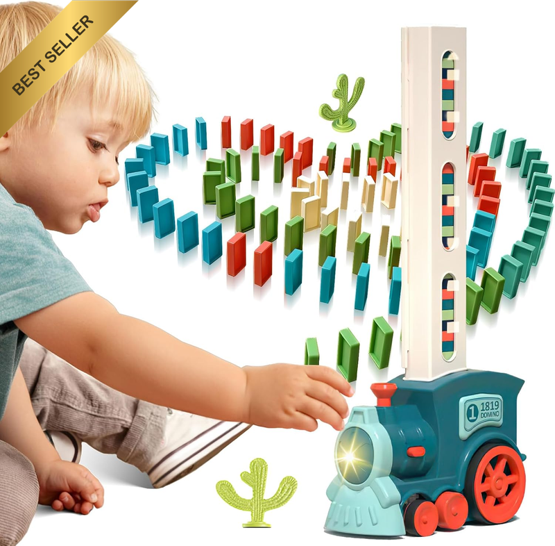 Upgraded Dominoes Train Set with 60 Dominoes, Train Automatically Places Dominoe