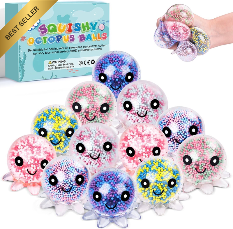 12 Pack Fidget Stress Balls for Adults, Cute Octopus Stress Relief Squishy Balls