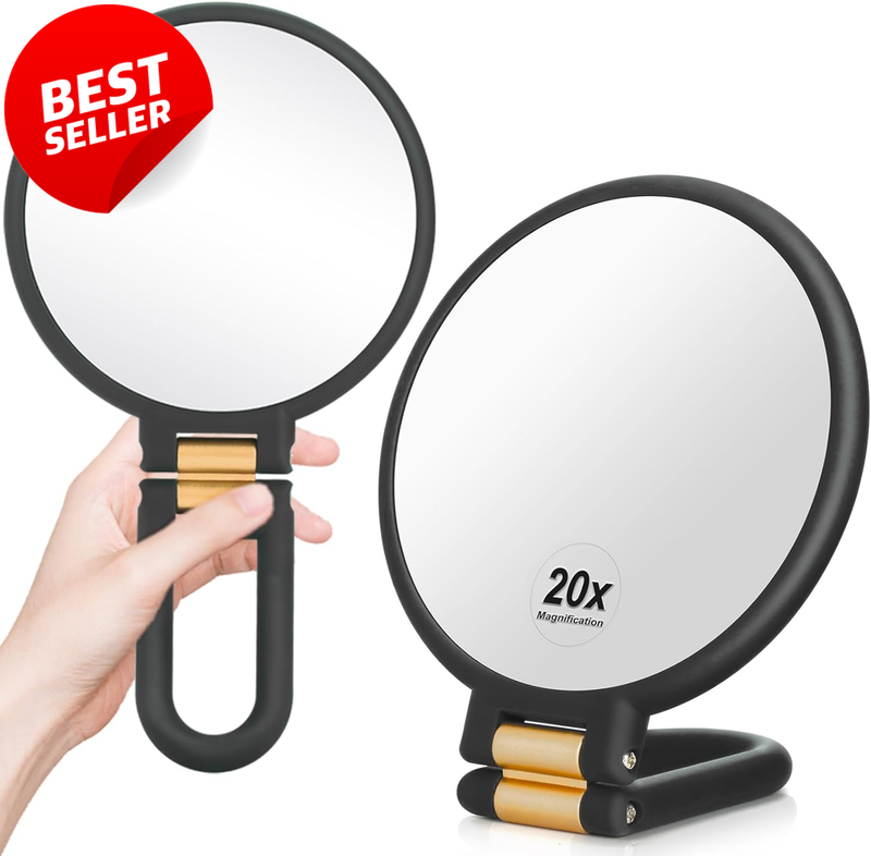 1X 20X Magnifying Hand Mirror Double Sided Foldable Handle Travel Black - US
