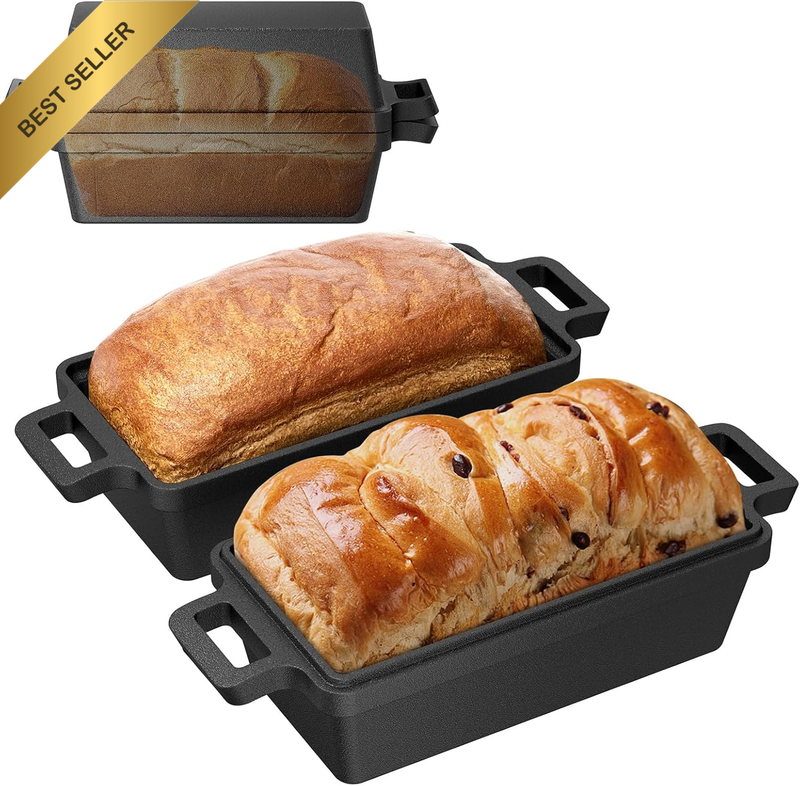 2 Piece Set Cast Iron Bread Pan with Lid, 9X5 Inch Bread Baking Pans, Loaf for O