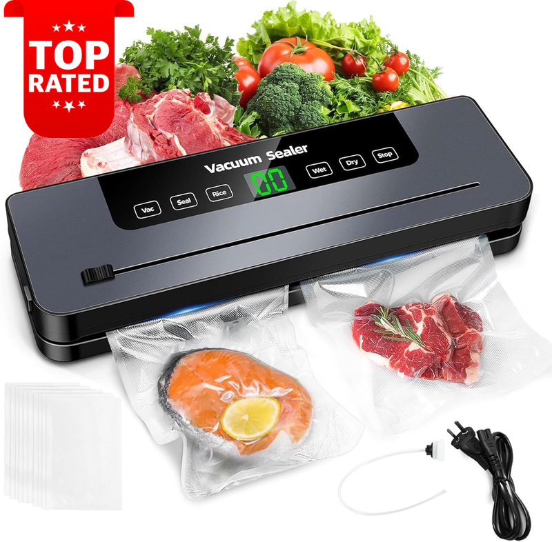 6 in 1 Vacuum Sealer Automatic Food Saver Machine 65Kpa with 50 Bags LED Display