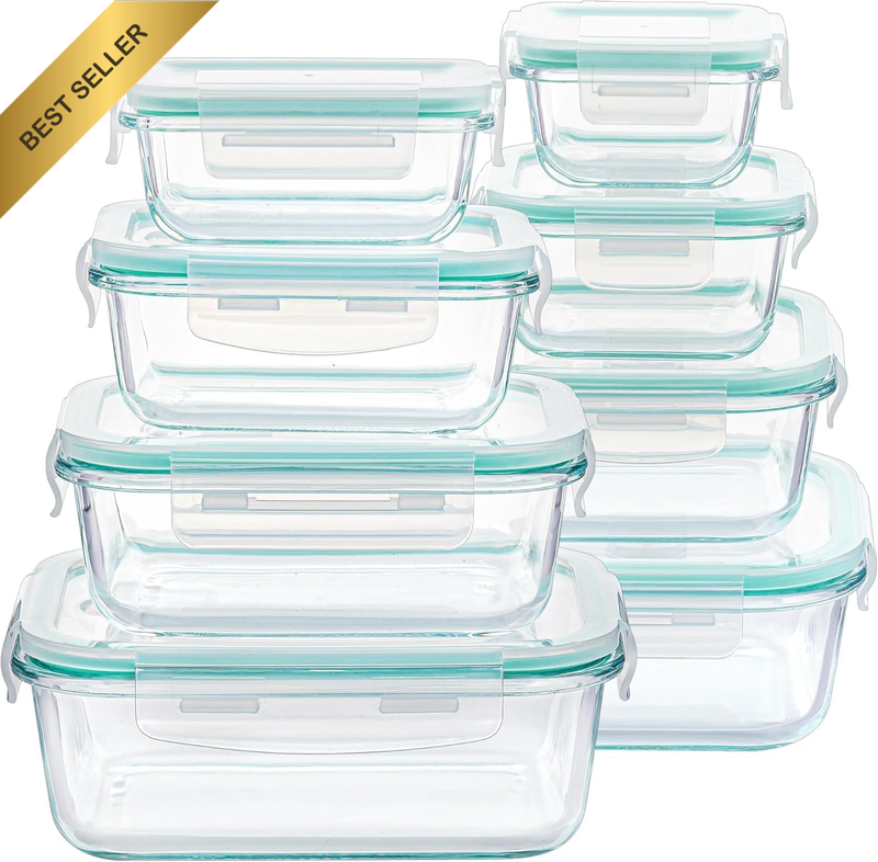 8 Pack Glass Food Storage Containers with Airtight Lids, Glass Meal Prep Contain