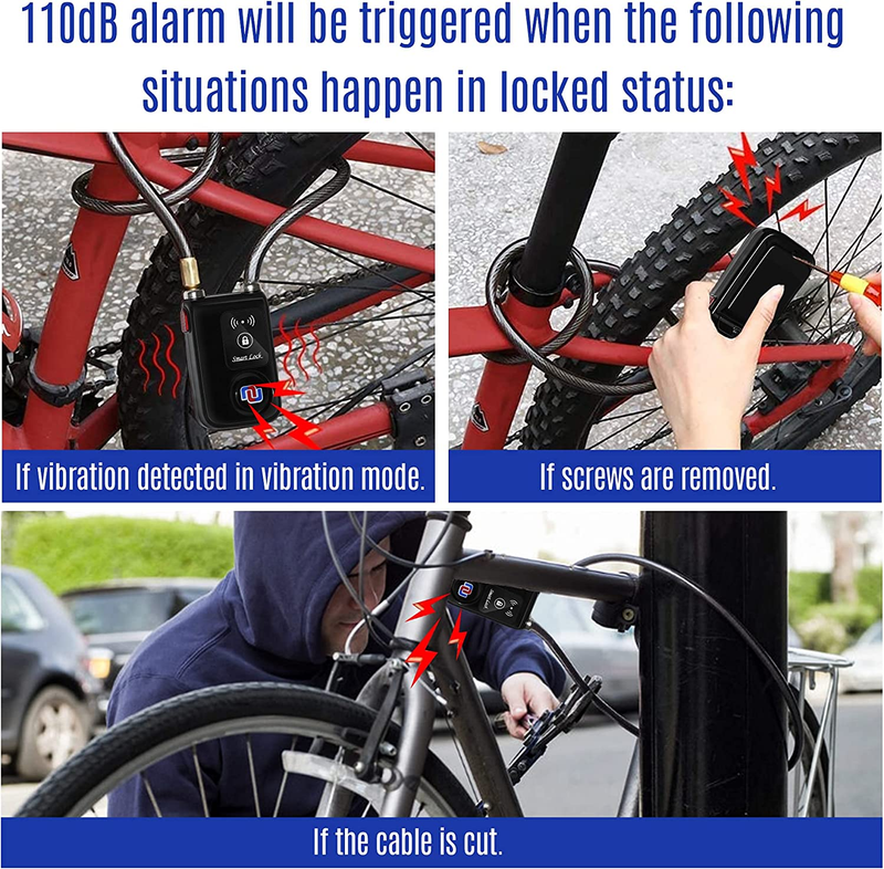 Smart Bike Cable Lock/Bicycle Lock Bluetooth APP Controlled Nulock,Bike Alarm Lo