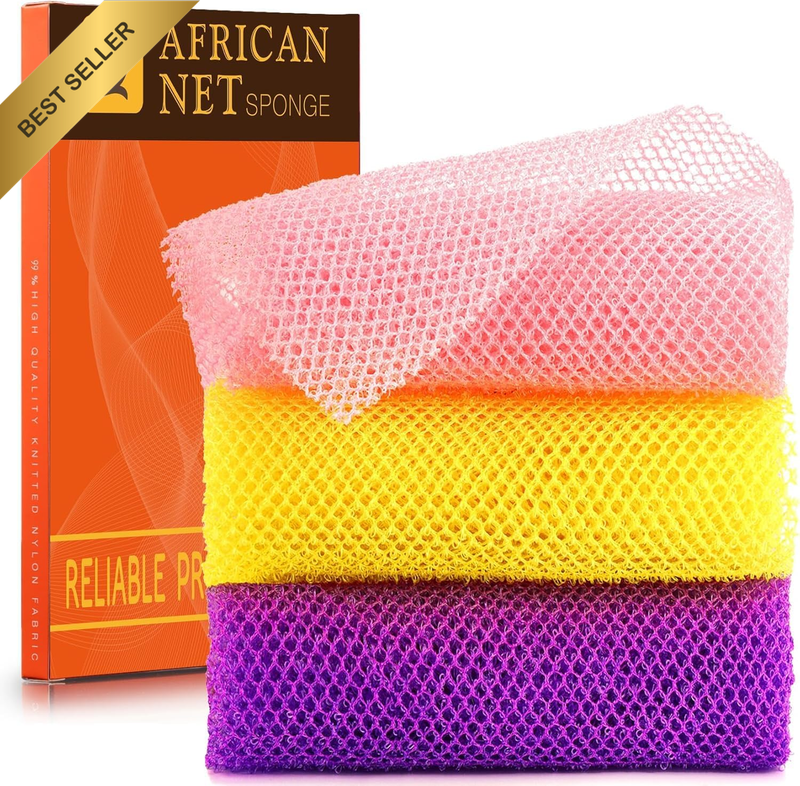 3 Pieces African Bath Sponge African Net Long Net Bath Sponge Exfoliating Shower