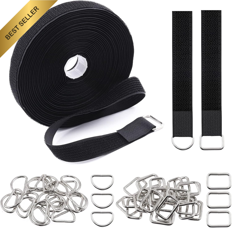 51Pcs Nylon Black Hook and Loop Straps with Metal Buckles, 1