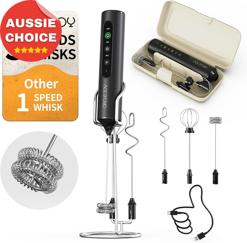 Handheld Milk Frother 3 Whisks 3 Speed Portable Foam Maker Black Kitchen Tool