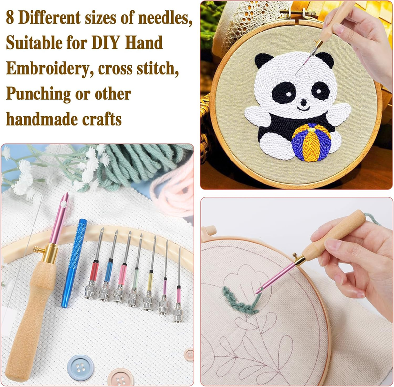 10Pcs Punch Needle Kit, Adjustable Punch Needles Embroidery Pen Tool with 7 Size