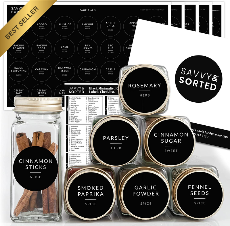 Black round Lid Labels – 140 Waterproof Minimalist Jar Tags for Containers – Kit