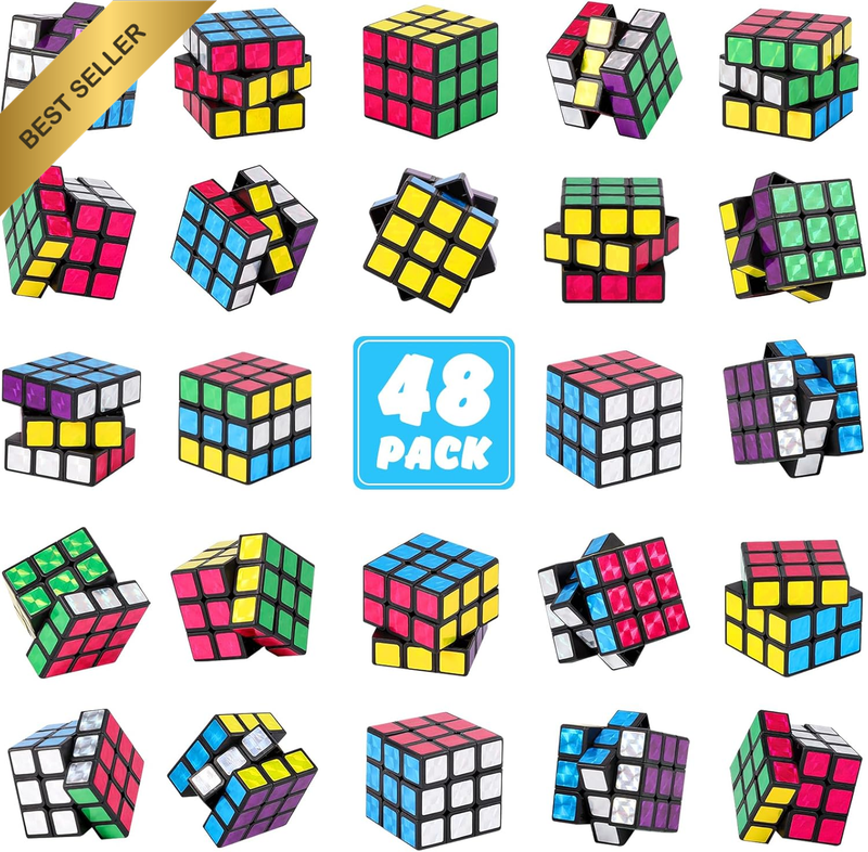 48Pcs Mini Cubes Bulk, Holographic Puzzle Cubes Birthday Party Favors, 1.18In 3×