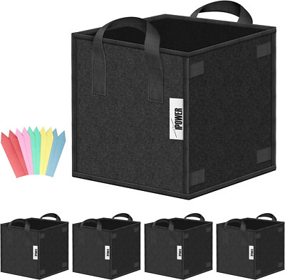 GLGROWBAGCUBIC3X5V1 5 Pack 3 Gallon Square Grow Bags Thickened Fabric Pots wi...