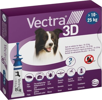 🎉 ANTIPARASSITARIO CANI "VECTRA 3D" 3 PIPETTE (PESO 10 FINO 25 KG) OFFERTA 🎉