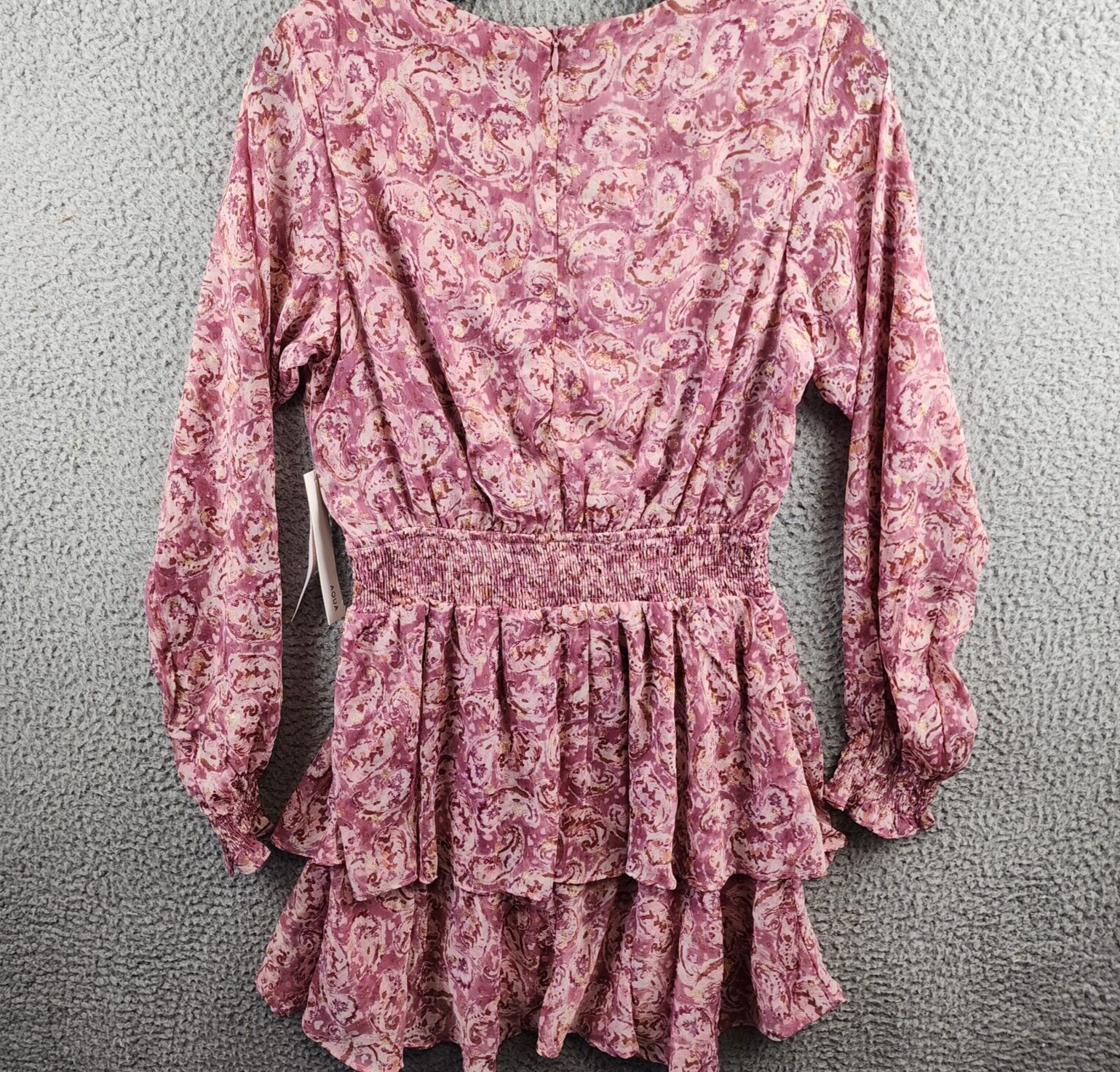 AQUA Metallic Dot Paisley Mini Dress Women's S Pink Multi Vneck Back Zip Closure - Picture 11 of 13