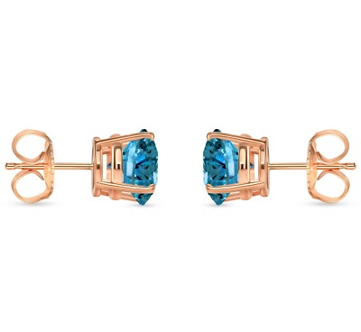 Pre-owned Shine Brite With A Diamond 5 Ct Round Cut Blue Earrings Studs Solid Real 14k Rose Gold Push Back Basket In Pink